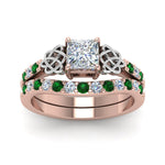 Load image into Gallery viewer, celtic-princess-cut-diamond-wedding-ring-set-with-emerald-in-rose-gold-FDENS2255B1PRGEMGRANGLE5-NL-RG_42960c56-f00b-4d5e-bf9f-11cc1e6feac3?v=1757057000
