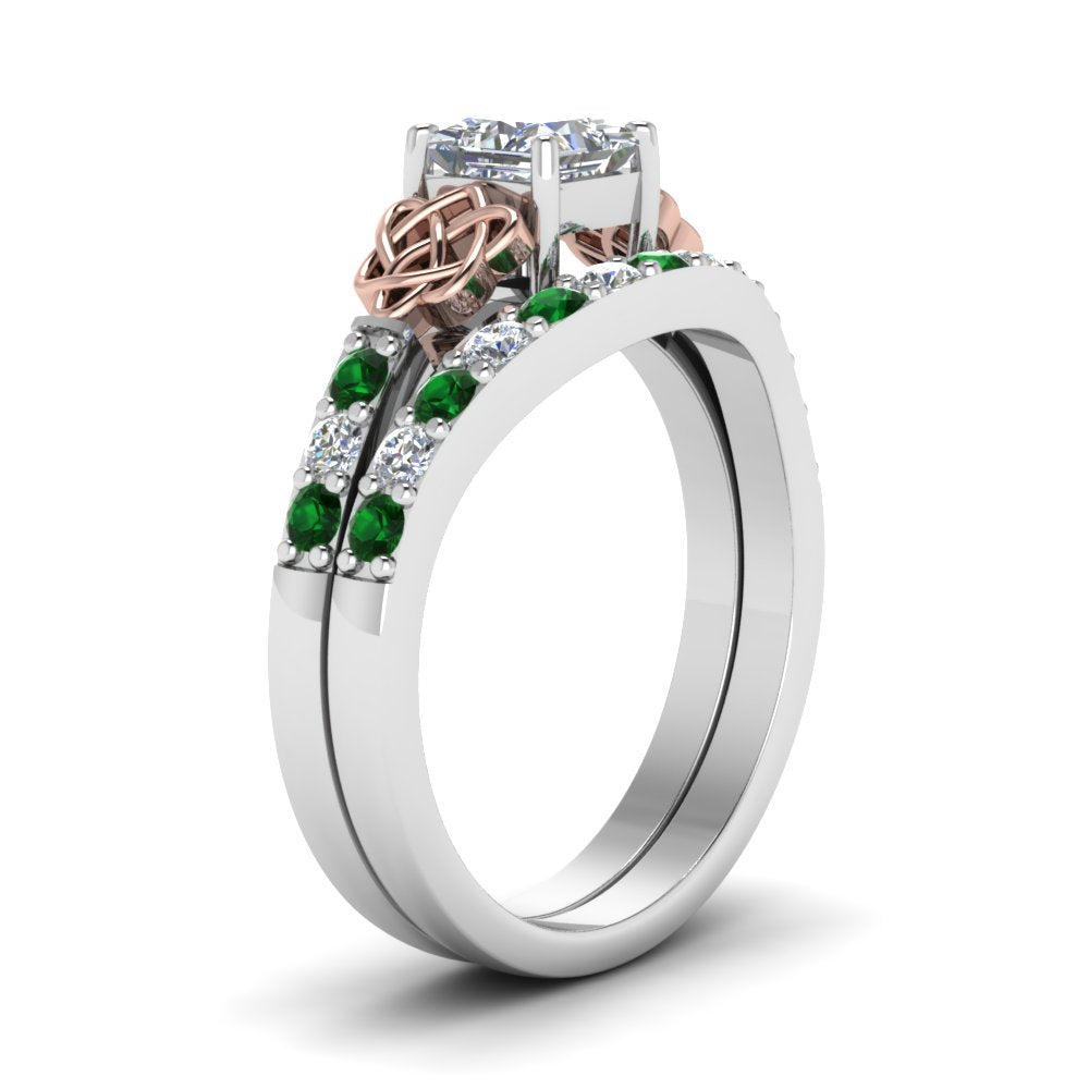 celtic-princess-cut-diamond-wedding-ring-set-with-emerald-in-white-gold-FDENS2255B1PRGEMGRANGLE2-NL-WG?v=1757056922