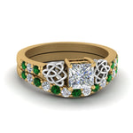 Load image into Gallery viewer, celtic-princess-cut-diamond-wedding-ring-set-with-emerald-in-yellow-gold-FDENS2255B1PRGEMGR-NL-YG?v=1757056922
