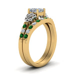 Load image into Gallery viewer, celtic-princess-cut-diamond-wedding-ring-set-with-emerald-in-yellow-gold-FDENS2255B1PRGEMGRANGLE2-NL-YG?v=1757056922
