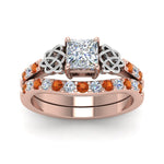 Load image into Gallery viewer, celtic-princess-cut-diamond-wedding-ring-set-with-orange-sapphire-in-rose-gold-FDENS2255B1PRGSAORANGLE5-NL-RG?v=1757056922
