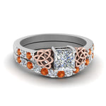 Load image into Gallery viewer, celtic-princess-cut-diamond-wedding-ring-set-with-orange-sapphire-in-white-gold-FDENS2255B1PRGSAOR-NL-WG_59858f18-710e-4747-84cb-25673551eac3?v=1757057000
