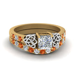 Load image into Gallery viewer, celtic-princess-cut-diamond-wedding-ring-set-with-orange-sapphire-in-yellow-gold-FDENS2255B1PRGSAOR-NL-YG?v=1757056921
