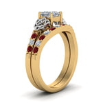 Load image into Gallery viewer, celtic-princess-cut-diamond-wedding-ring-set-with-ruby-in-yellow-gold-FDENS2255B1PRGRUDRANGLE2-NL-YG?v=1757056921
