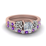 Load image into Gallery viewer, celtic-princess-cut-diamond-wedding-ring-set-with-violet-topaz-in-rose-gold-FDENS2255B1PRGVITO-NL-RG?v=1757056923
