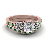 Load image into Gallery viewer, channel-band-asscher-cut-diamond-celtic-bridal-set-with-emerald-in-rose-gold-FDENS2255B2ASGEMGR-NL-RG
