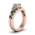 Load image into Gallery viewer, channel-band-asscher-cut-diamond-celtic-bridal-set-with-emerald-in-rose-gold-FDENS2255B2ASGEMGRANGLE2-NL-RG
