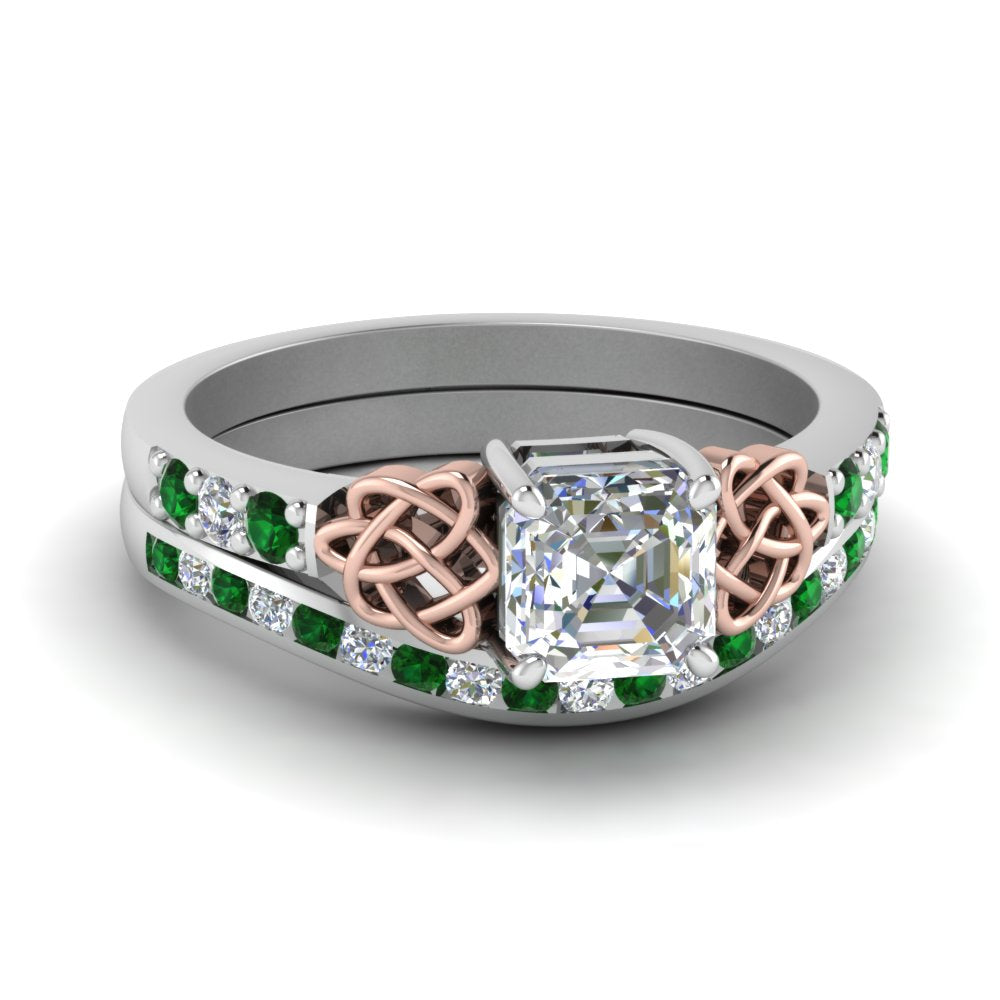 channel-band-asscher-cut-diamond-celtic-bridal-set-with-emerald-in-white-gold-FDENS2255B2ASGEMGR-NL-WG