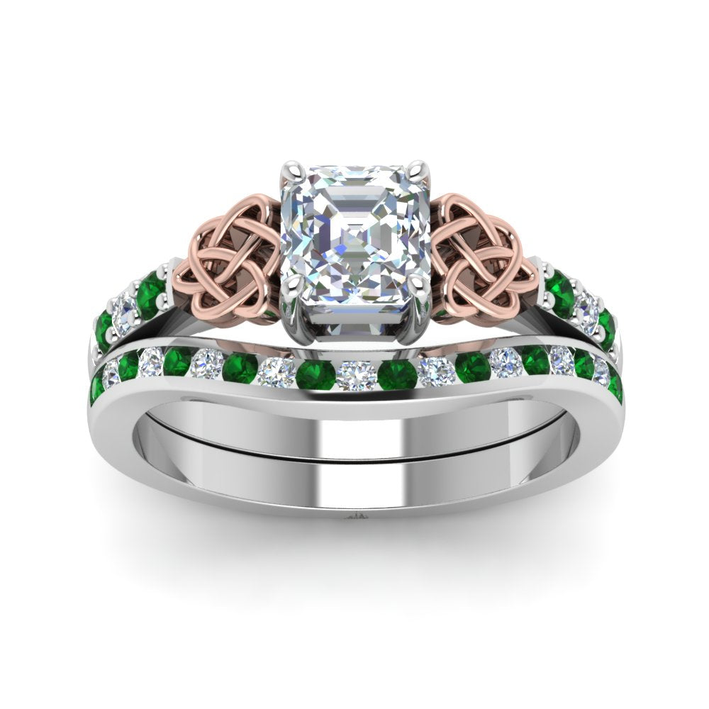 channel-band-asscher-cut-diamond-celtic-bridal-set-with-emerald-in-white-gold-FDENS2255B2ASGEMGRANGLE5-NL-WG