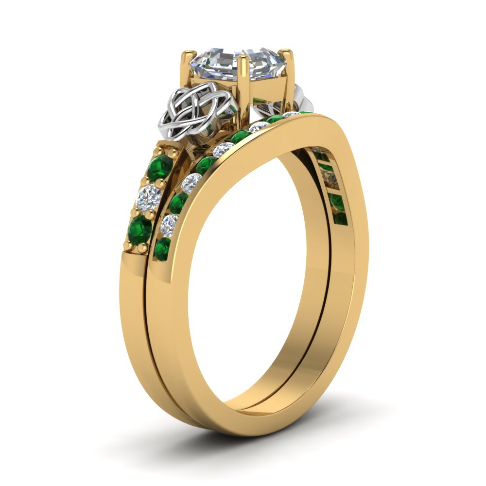 channel-band-asscher-cut-diamond-celtic-bridal-set-with-emerald-in-yellow-gold-FDENS2255B2ASGEMGRANGLE2-NL-YG