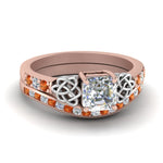 Load image into Gallery viewer, channel-band-asscher-cut-diamond-celtic-bridal-set-with-orange-sapphire-in-rose-gold-FDENS2255B2ASGSAOR-NL-RG_c9234713-c1f1-4fe2-b330-4add8c1467d1?v=1756980452

