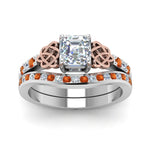 Load image into Gallery viewer, channel-band-asscher-cut-diamond-celtic-bridal-set-with-orange-sapphire-in-white-gold-FDENS2255B2ASGSAORANGLE5-NL-WG_76867d62-b7c3-488d-a3d1-be8576b86d0c?v=1756980452
