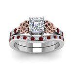 Load image into Gallery viewer, channel-band-asscher-cut-diamond-celtic-bridal-set-with-ruby-in-white-gold-FDENS2255B2ASGRUDRANGLE5-NL-WG_b1670eab-0e9e-44d9-91be-1a06872fe2a7?v=1756980452
