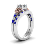 Load image into Gallery viewer, channel-band-asscher-cut-diamond-celtic-bridal-set-with-sapphire-in-white-gold-FDENS2255B2ASGSABLANGLE2-NL-WG
