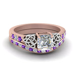 Load image into Gallery viewer, channel-band-asscher-cut-diamond-celtic-bridal-set-with-violet-topaz-in-rose-gold-FDENS2255B2ASGVITO-NL-RG?v=1756980341
