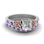 Load image into Gallery viewer, channel-band-asscher-cut-diamond-celtic-bridal-set-with-violet-topaz-in-white-gold-FDENS2255B2ASGVITO-NL-WG_e05b67c1-9fca-461a-9a02-f58fa63c3fe4?v=1756980452
