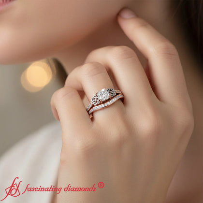Channel Band Celtic Two Tone Lab Asscher Bridal Set