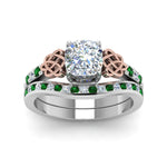 Load image into Gallery viewer, channel-band-cushion-cut-diamond-celtic-bridal-set-with-emerald-in-white-gold-FDENS2255B2CUGEMGRANGLE5-NL-WG_559366ae-8c3a-4102-b859-8fff47ca3748?v=1756980463
