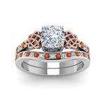 Load image into Gallery viewer, channel-band-cushion-cut-diamond-celtic-bridal-set-with-orange-sapphire-in-white-gold-FDENS2255B2CUGSAORANGLE5-NL-WG_da806299-a5e8-455f-a645-66c803078243?v=1756980464
