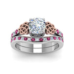 Load image into Gallery viewer, channel-band-cushion-cut-diamond-celtic-bridal-set-with-pink-sapphire-in-white-gold-FDENS2255B2CUGSADRPIANGLE5-NL-WG_0d22690e-4c1b-4ec1-96fd-bded871623e1?v=1756980463

