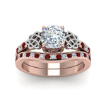 Load image into Gallery viewer, channel-band-cushion-cut-diamond-celtic-bridal-set-with-ruby-in-rose-gold-FDENS2255B2CUGRUDRANGLE5-NL-RG_22d7c673-1447-42f6-9684-2c42a024765e?v=1756980463

