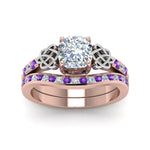 Load image into Gallery viewer, channel-band-cushion-cut-diamond-celtic-bridal-set-with-violet-topaz-in-rose-gold-FDENS2255B2CUGVITOANGLE5-NL-RG_7bbc87a6-142a-4bea-9bd1-d8f14aceb314?v=1756980463
