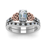 Load image into Gallery viewer, channel-band-emerald-cut-celtic-bridal-set-with-black-diamond-in-white-gold-FDENS2255B2EMGBLACKANGLE5-NL-WG
