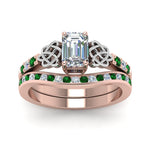 Load image into Gallery viewer, channel-band-emerald-cut-diamond-celtic-bridal-set-with-emerald-in-rose-gold-FDENS2255B2EMGEMGRANGLE5-NL-RG
