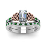 Load image into Gallery viewer, channel-band-emerald-cut-diamond-celtic-bridal-set-with-emerald-in-white-gold-FDENS2255B2EMGEMGRANGLE5-NL-WG_493f172e-1437-475e-9713-09d3612603db?v=1756980474
