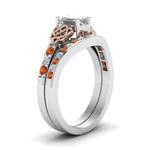 Load image into Gallery viewer, channel-band-emerald-cut-diamond-celtic-bridal-set-with-orange-sapphire-in-white-gold-FDENS2255B2EMGSAORANGLE2-NL-WG
