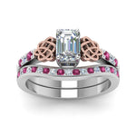 Load image into Gallery viewer, channel-band-emerald-cut-diamond-celtic-bridal-set-with-pink-sapphire-in-white-gold-FDENS2255B2EMGSADRPIANGLE5-NL-WG_a784d033-895f-41f2-a2eb-4fe002d38787?v=1756980474
