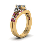 Load image into Gallery viewer, channel-band-emerald-cut-diamond-celtic-bridal-set-with-pink-sapphire-in-yellow-gold-FDENS2255B2EMGSADRPIANGLE2-NL-YG_5caa4d07-0605-433e-adea-2acf8e45be40?v=1756980474
