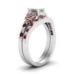 Load image into Gallery viewer, channel-band-emerald-cut-diamond-celtic-bridal-set-with-ruby-in-white-gold-FDENS2255B2EMGRUDRANGLE2-NL-WG
