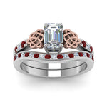 Load image into Gallery viewer, channel-band-emerald-cut-diamond-celtic-bridal-set-with-ruby-in-white-gold-FDENS2255B2EMGRUDRANGLE5-NL-WG
