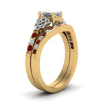 Load image into Gallery viewer, channel-band-emerald-cut-diamond-celtic-bridal-set-with-ruby-in-yellow-gold-FDENS2255B2EMGRUDRANGLE2-NL-YG
