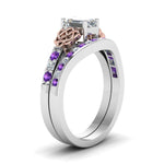 Load image into Gallery viewer, channel-band-emerald-cut-diamond-celtic-bridal-set-with-violet-topaz-in-white-gold-FDENS2255B2EMGVITOANGLE2-NL-WG
