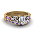 Load image into Gallery viewer, channel-band-emerald-cut-diamond-celtic-bridal-set-with-violet-topaz-in-yellow-gold-FDENS2255B2EMGVITO-NL-YG_2eeffa66-5b82-4b1e-9158-809011f5a047?v=1756980475
