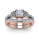 Load image into Gallery viewer, channel-band-princess-cut-diamond-celtic-bridal-set-with-blue-topaz-in-rose-gold-FDENS2255B2PRGICBLTOANGLE5-NL-RG_54d321a3-f673-4e19-b4b6-bbb7348d96d1?v=1756980497
