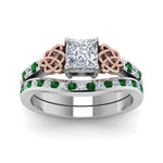 Load image into Gallery viewer, channel-band-princess-cut-diamond-celtic-bridal-set-with-emerald-in-white-gold-FDENS2255B2PRGEMGRANGLE5-NL-WG_cb3ad5a1-1e8c-4231-b5df-dfbe125b63aa?v=1756980497

