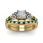 Load image into Gallery viewer, channel-band-princess-cut-diamond-celtic-bridal-set-with-emerald-in-yellow-gold-FDENS2255B2PRGEMGRANGLE5-NL-YG_35c023b8-84fd-40b4-a73a-f9fb9128c6ec?v=1756980497
