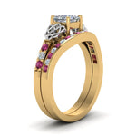Load image into Gallery viewer, channel-band-princess-cut-diamond-celtic-bridal-set-with-pink-sapphire-in-yellow-gold-FDENS2255B2PRGSADRPIANGLE2-NL-YG_b597f899-0a2f-49d9-8da4-118d7e785ef8?v=1756980497
