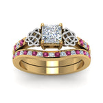 Load image into Gallery viewer, channel-band-princess-cut-diamond-celtic-bridal-set-with-pink-sapphire-in-yellow-gold-FDENS2255B2PRGSADRPIANGLE5-NL-YG_7f28bc88-2de2-4230-89d9-75638393c824?v=1756980497

