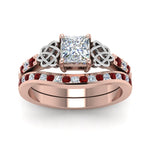 Load image into Gallery viewer, channel-band-princess-cut-diamond-celtic-bridal-set-with-ruby-in-rose-gold-FDENS2255B2PRGRUDRANGLE5-NL-RG_3a7e3fce-0b6e-46dc-8161-c243781e6668?v=1756980497
