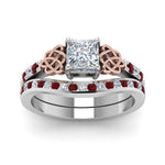 Load image into Gallery viewer, channel-band-princess-cut-diamond-celtic-bridal-set-with-ruby-in-white-gold-FDENS2255B2PRGRUDRANGLE5-NL-WG_7827bce0-0524-4c03-a347-f607f247b039?v=1756980497
