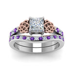 Load image into Gallery viewer, channel-band-princess-cut-diamond-celtic-bridal-set-with-violet-topaz-in-white-gold-FDENS2255B2PRGVITOANGLE5-NL-WG_068c3c69-6208-4578-944d-5a0a01e6a73f?v=1756980497
