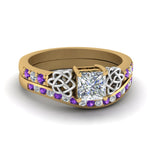 Load image into Gallery viewer, channel-band-princess-cut-diamond-celtic-bridal-set-with-violet-topaz-in-yellow-gold-FDENS2255B2PRGVITO-NL-YG_777c2208-f4f0-4d71-9caf-e015007e23c7?v=1756980497
