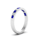 Load image into Gallery viewer, channel-princess-cut-diamond-wedding-band-1-carat-with-blue-sapphire-in-18K-white-gold-FD8382-1.0CTBGSABLANGLE2-NL-WG
