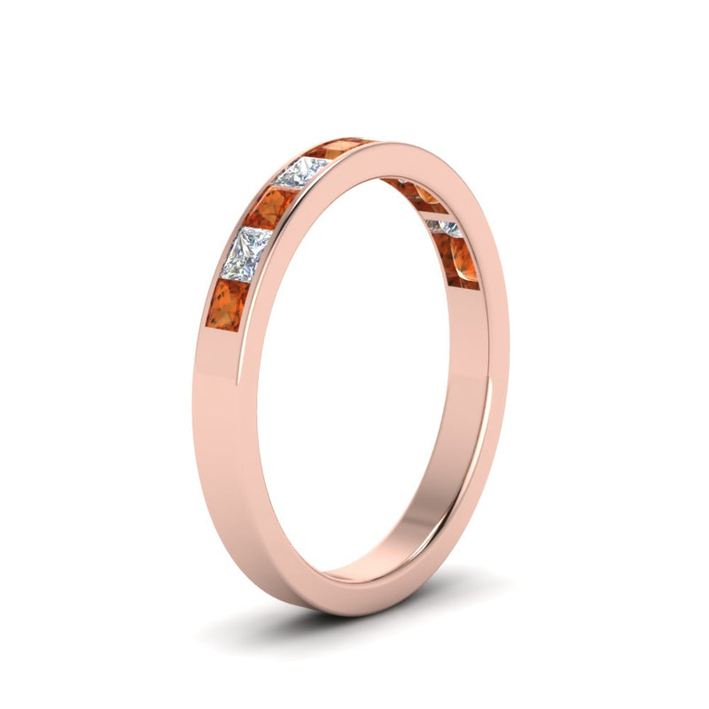 channel-princess-cut-diamond-wedding-band-1-carat-with-orange-sapphire-in-14K-rose-gold-FD8382-1.0CTBGSAORANGLE2-NL-RG