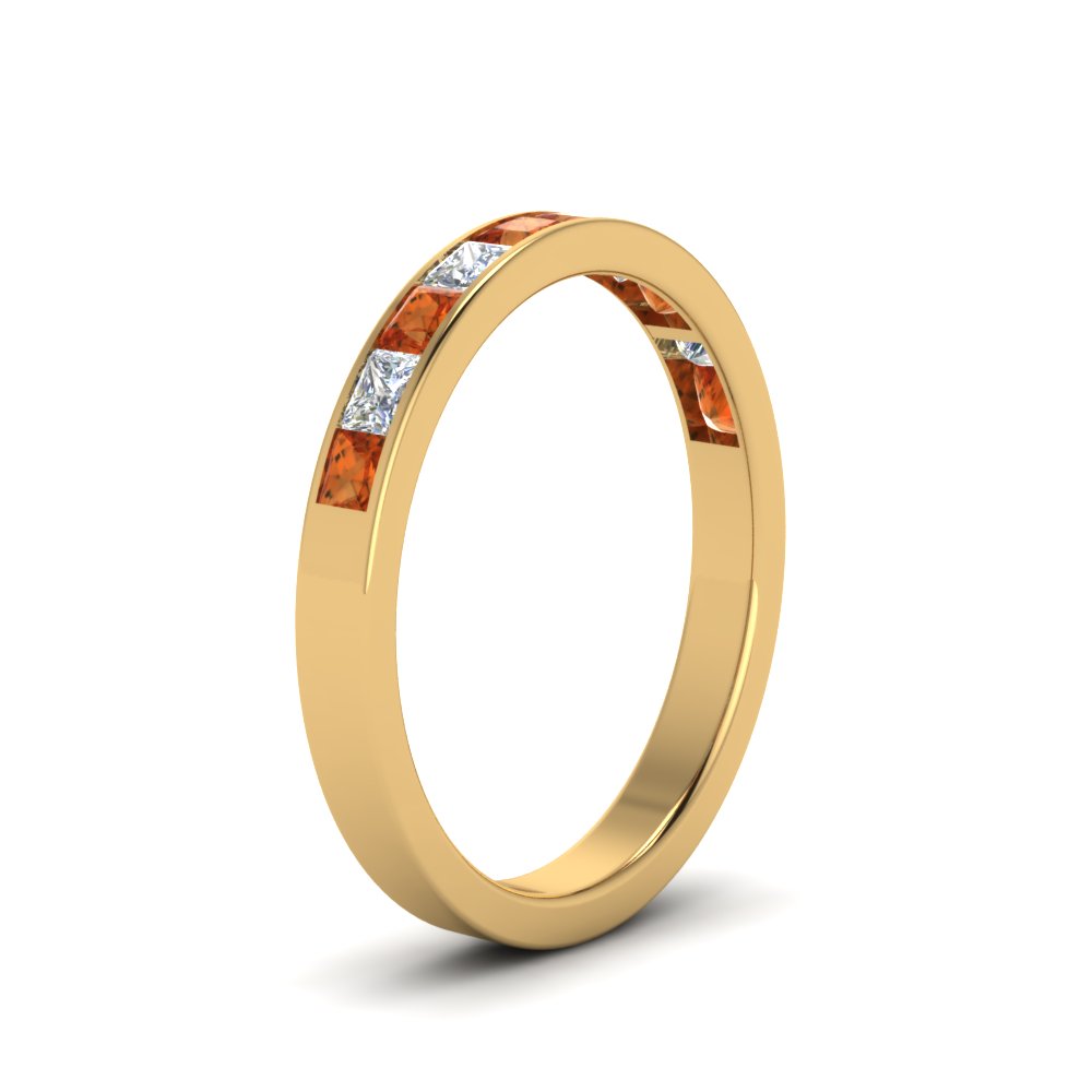 channel-princess-cut-diamond-wedding-band-1-carat-with-orange-sapphire-in-18K-yellow-gold-FD8382-1.0CTBGSAORANGLE2-NL-YG