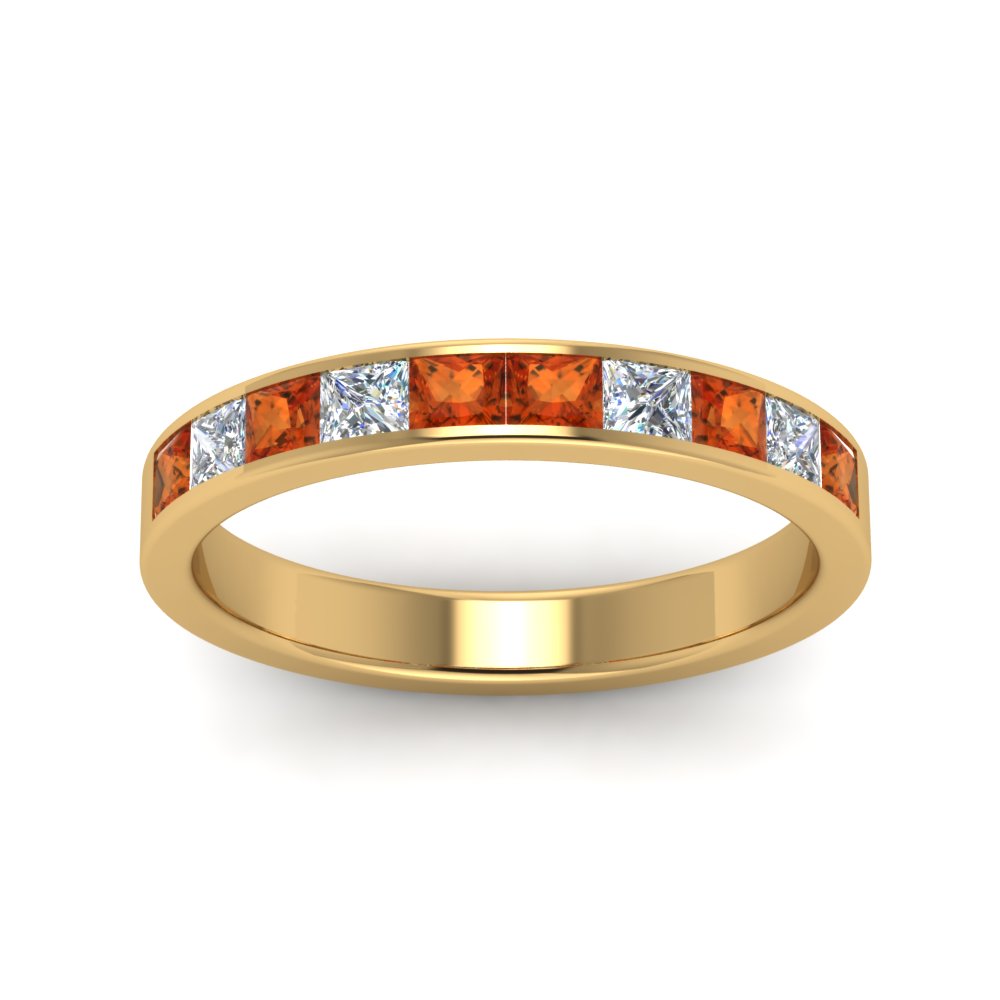 channel-princess-cut-diamond-wedding-band-1-carat-with-orange-sapphire-in-18K-yellow-gold-FD8382-1.0CTBGSAORANGLE5-NL-YG